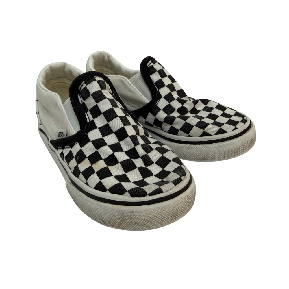 Vans Classic Slip-On Shoes Kids Size 8 Black White Checkerboard Canvas Sneakers